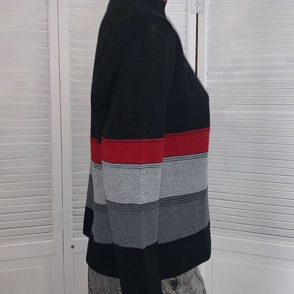 Vintage Black Red Striped Mock Neck Sweater Women’s Size Medium - Picture 8 of 14
